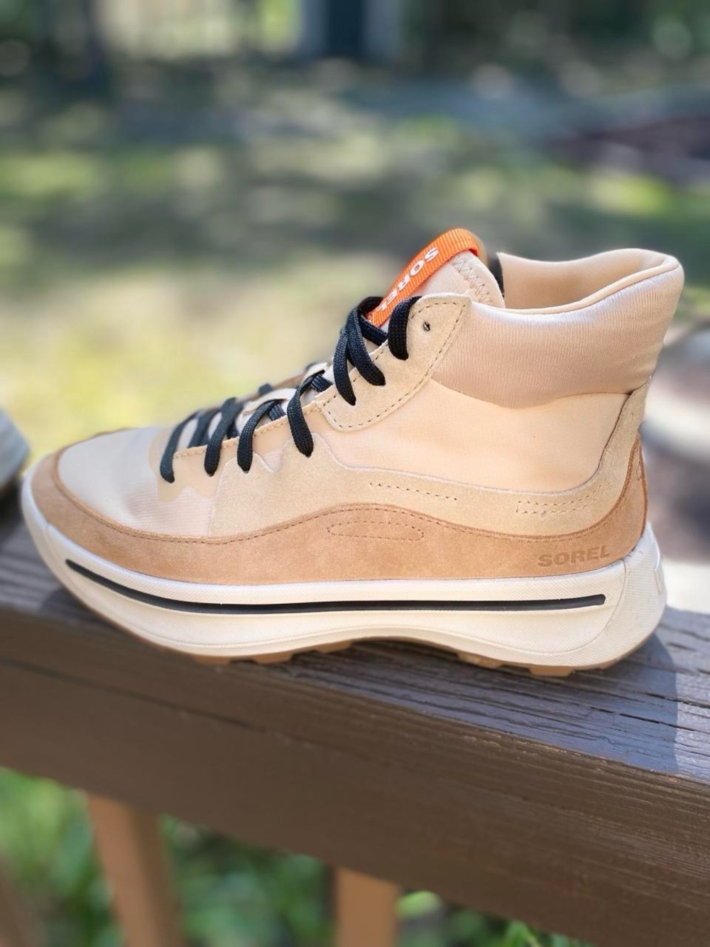 Sorel Beige and Black High-Top Sneaker